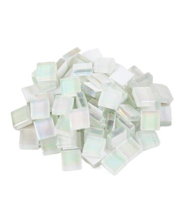 100pcs/100g Pack of Mosaic Tile Supplies for DIY Crafts Plates Picture Frames Flowerpots Handmade Jewelry C 1x1 cm Square Crystal Glass Decorative Tiles (Iridescent White) Iridescent White 100g/100pcs