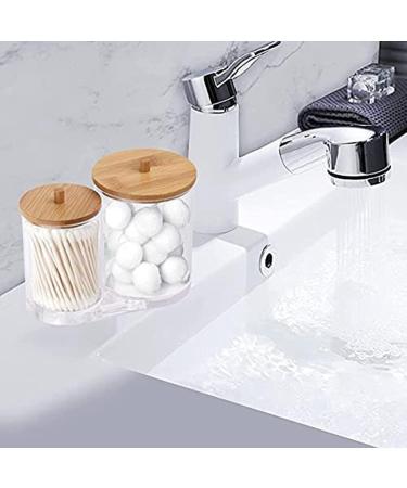 Garta Cotton Swab Holder with Bamboo Lid | Acrylic Qtip Dispenser | Round Cotton Swab Storage Organizer - Buy Online on SooperMarket.com
