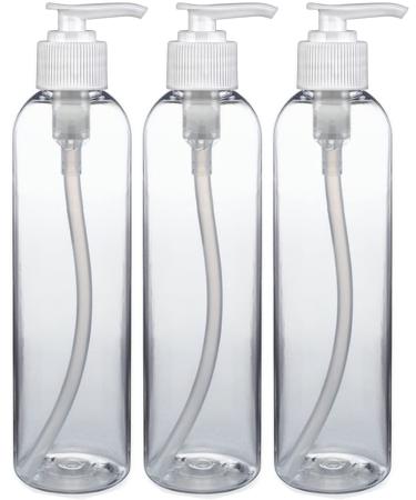 BRIGHTFROM Lotion Pump Bottles, Empty 8 OZ, BPA-Free, PET Refillable Plastic Containers, Clear with White Dispenser for - Soap, Shampoo, Lotions, Liquid Body Soap, Creams and Massage Oil (3 Pack) Pack of 3