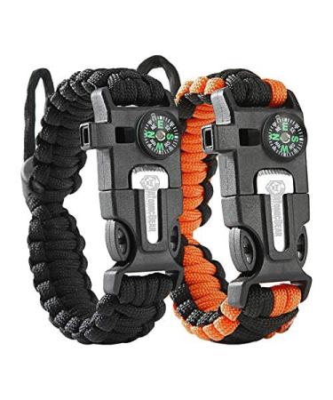 Paracord bracelet (2 -Set) - Survival bracelets with compass pipe flint and fire blade - ideal for outdoor survival and emergencies