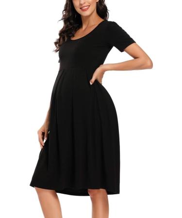 Love2Mi Maternity Dress XL Black - Short-Sleeve A-Line Midi Pregnant Dress - Buy Online on SooperMarket.com