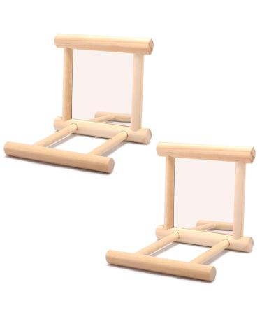 2Pcs Parrot Hanging Swing Mirror Fun Wooden Parrot Mirror Hanging Wooden Bird Mirror Toy Parrot Toy Budgie Mirror for Small Birds