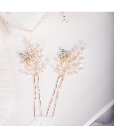 Chargances 2 Pieces Pearl Wedding Hair Pins Crystal Bridal Hair Pins Set Elegant Rhinestone Beaded Bride Headpiece Hair Accessories for Women and Girls (Gold) - Buy Online on SooperMarket.com