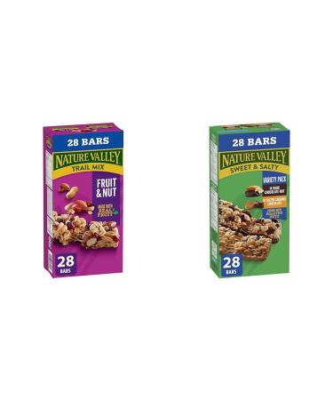 NATURE VALLEY - VALUE PACK SIZE - Fruit and Nut Almonds Raisins Peanuts Cranberries Granola Bars & VALUE PACK - Dark Chocolate Nut and Salted Caramel Chocolate Chewy Nut Sweet Pack of 28 Bars