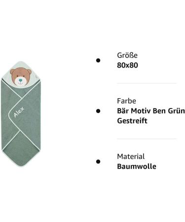 Buy Sterntaler Hooded Towel for Babies & Children - Personalized Bear Motif Bathing Towel 80x80cm Green Striped - Perfect for Boys & Girls - Buy Online on SooperMarket.com