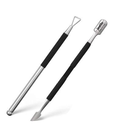 Jestilo Stainless Steel Cuticle Pusher and UV Gel Nail Polish Remover Pack of 2 Cuticle Remover & Trimmer | Nail Art Tools Scraper and Cleaner (Black)