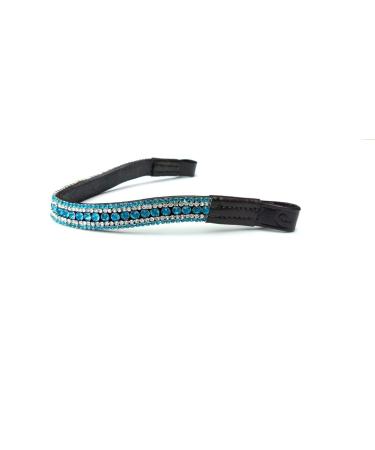 Equipride horse headband head strap with an attractive arch form Glossy sparkling rhinestones turquoise Black Leather Pony 14 "
