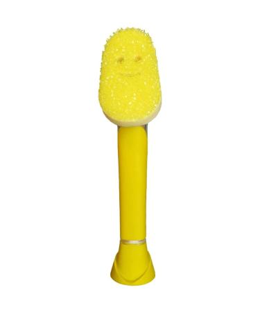 Scrub Daddy Dish Wand Soap Dispensing Dish Brush Texture Changing Washing Up Sponge With Liquid Handle Built-in Scraper & Detachable Scrubbing Head Drip stand Yellow Yellow Single