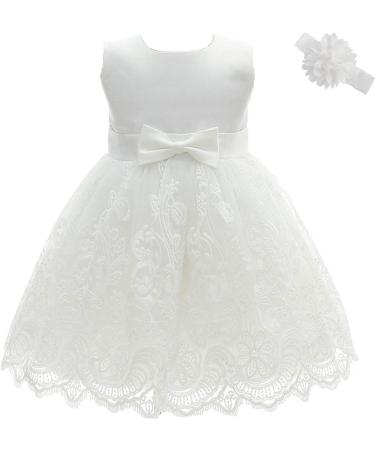 AHAHA Baby Girls White Flower Dress - 12 Months | Perfect for Christening, Wedding & Parties - Buy Online on SooperMarket.com