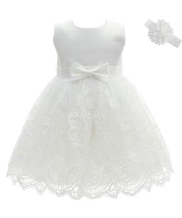 AHAHA Baby Girls Christening Wedding Party Flower Dress White 6 Months