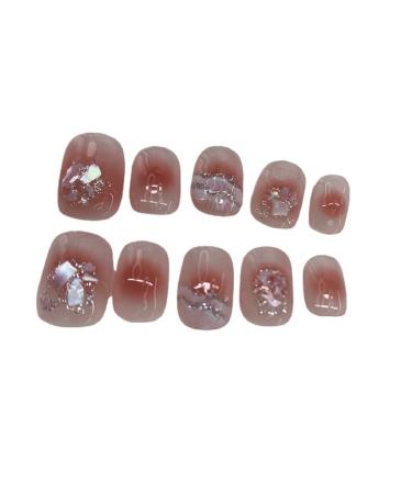 Hand wear nail wearable nail short powder blusher diamond glitter nail patch advanced whitening false nail (Color : 1 Size : S)