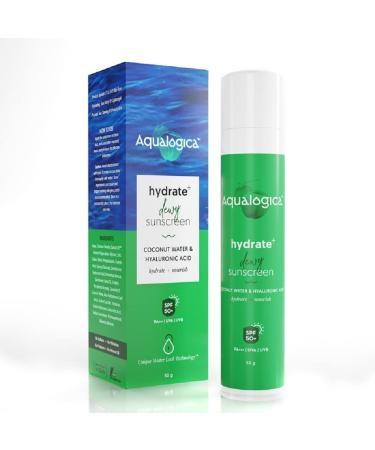 Hydrate+ Dewy Face Sunscreen with SPF 50+ & PA+++ | Coconut Water & Hyaluronic Acid Infused Hydrating Lotion | 1.76 Oz/50g