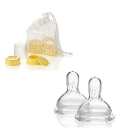 Medela Breastmilk Bottle Spare Parts with Three Medium-Flow Wide Base Nipples