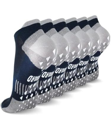 NOVAYARD 6 Pairs Non Slip Yoga Socks Pilates Hospital Gripper Socks Men Women Navy Blue Large