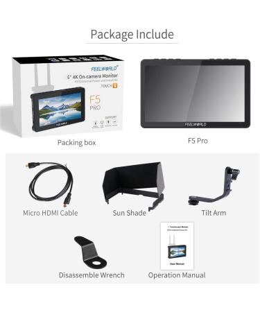 Feelworld F5 Pro V4 6 Touch Screen DSLR Camera Monitor - 3D LUT, F970 Kit, Wireless Transmission - IPS FHD 1920x1080, 4K HDMI, Tilt Arm - Buy Online on SooperMarket.com