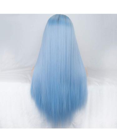 SHIYID Blue Wig for Women | Synthetic Lace Front Wig with Brown Roots | Long Straight Light Blue Hair - Buy Online on SooperMarket.com