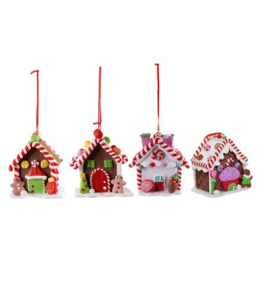 Alipis 4pcs Polymer Clay House Decoration Christmas Village Household Decor Christmas House Mini House Decor Xmas House Gingerbread Xmas Mini House Ornaments Candy House Christmas Tree Assorted Color 7x7.5x5cm