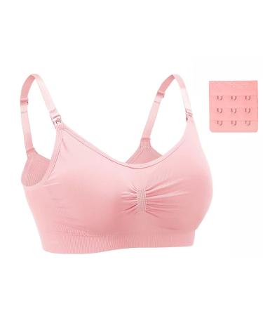 Dreamburn Maternity Nursing Bra Wireless Seamless Comfortable Breastfeeding Bras 4 Rows Adjust Hook with Removable Spill Prevention Pads Add Extenders M 1*pink Style1