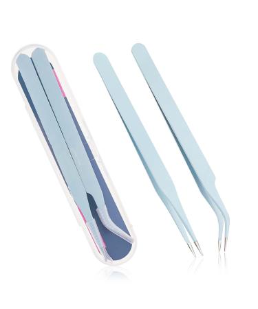 2 PCS Lash Extension Tweezers Sticker Tweezers Stainless Steel Straight and Curved Tip Tweezers Cute Craft Tweezers for Rhinestone Nail Art Eyelashes Scrapbook