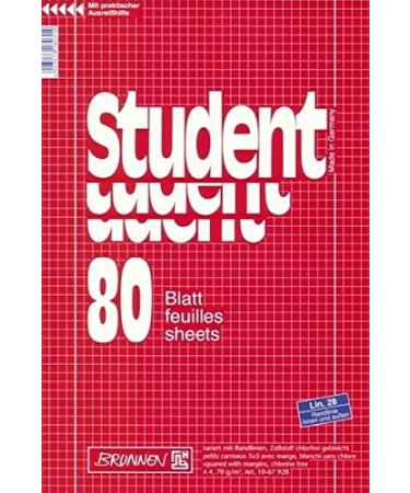 Brunnen 1067942 Notepad / Collegepad Student (A4 squared 70 g/m 80 sheets) Pack of 10 A4 squared | Pack of 10