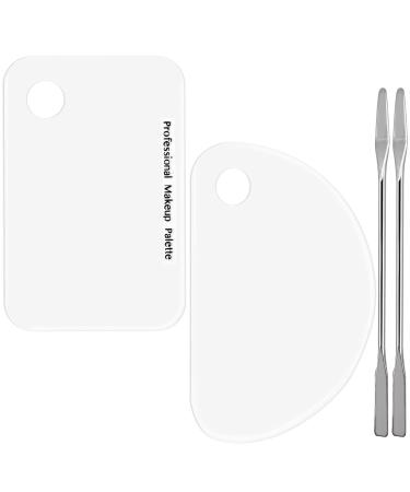 2-pack professional make-up pallet and spatula 2 shapes per lady stainless steel cosmetics artist palette tools for nail art eyeshadow lipsticks mixing foundation beauty home salon color cream