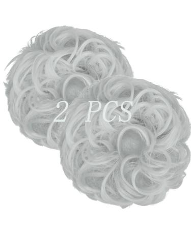 OMGREAT 2PCS Thick Updo Messy Hair Buns Curly Wavy Ponytail Extensions Hairpieces juva bun Hair Scrunchies for Women Girls Color Silver Grey 2 PCS 11# Silver Grey