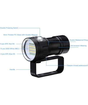 Eecoo Diving Flashlight | 18000 Lumen IPX8 Waterproof Torch for Scuba Dive | 500M Range, 7 Modes | Underwater LED Flashlight for Outdoor Water Sports - Buy Online on SooperMarket.com