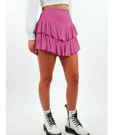 LAEMILIA Elastic Waist Floral Print Mini Skater Skirt XL - Rose Red - Buy Online on SooperMarket.com