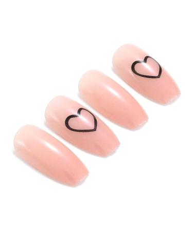 Rosa Heart False Nails | 24pcs Glossy Medium Coffin Press On Nails for Women & Girls - Perfect for Parties & Salons - Buy Online on SooperMarket.com