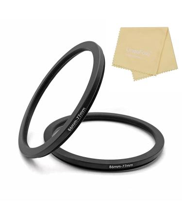 86-77mm Metal Step-Down Adapter Ring, 86mm Lens to 77mm Filter Size Accessories, 2 Pieces Black Lens Filter Adapter Ring with Lens Cleaning Cloth, LingoFoto