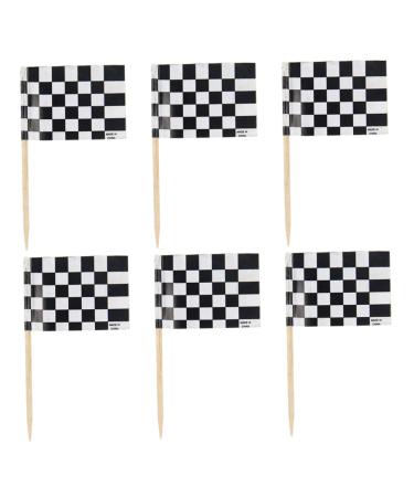Cabilock 48pcs Checkered Flag Stick Black and White Fruit Decor Racing Flag Ice Cream Decor Flag Pole Topper Chequered Flag Car Trim Paper Cups Checkered Flag Toppers Bamboo Cake Lattice Black 48pcs
