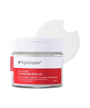 Nightingale Daily Derma Cleansing Pads (mild) Exfoliating Makeup Remover pads For Facial Remove Dirt & Waterproof Makeup Hyaluronic Acid Vegan Hypoallergenic Korean Skin Care