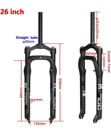 BOLANY 26 Snow Bike Front Fork | Aluminum Alloy Air Gas Fat Fork for 4.0 Tire | Bicycle Accessories - Buy Online on SooperMarket.com