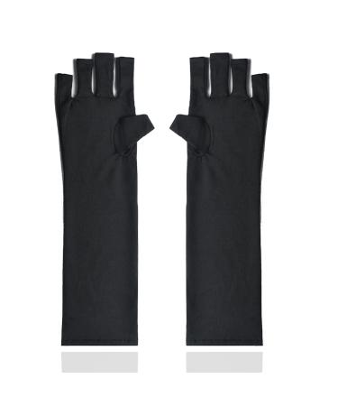 Tongyend UV Gloves for Gel Nails UV Nail Lamp Manicure Dryer Professional Nail Art Skin Care Fingerless Gloves to Protect Hands from UV Light Lamp Dryer for Manicure Dryer Outdoor Use Black long