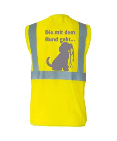 Safety vest for dog owners with funny motif: DIE mit dem Hund gehen - Color: Yellow - Size: XXL Yellow XXL