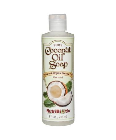 NutriBiotic   Pure Coconut Oil Soap  Unscented 8 Oz | Certified Organic  Unrefined  Biodegradable | Vegan & Made without GMOs  Gluten  Parabens or Sulfates | Rich  Cleansing Lather