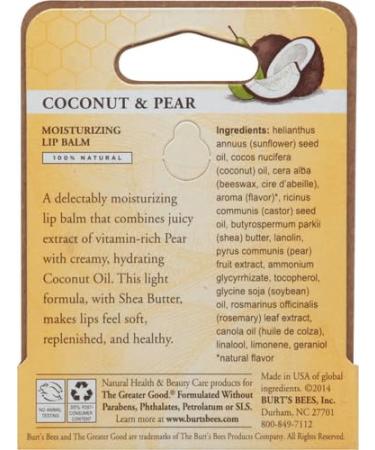 Burt's Bees 100% Natural Coconut & Pear Lip Balm - Moisturizing Beeswax Formula | Best for Soft Lips - 1 Tube - Buy Online on SooperMarket.com