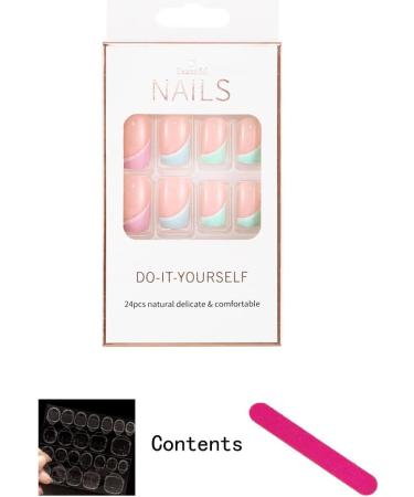 Sethexy French Short Square False Nails Collection - 24Pcs Glossy Rainbow Side French Press On Nails - Buy Online on SooperMarket.com