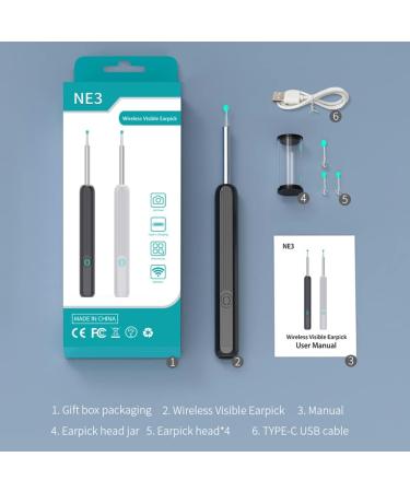 BTSEURY Rechargeable Wireless Visual Ear Cleaner - Ear Wax Remover Tool for Earwax Cleaning in Black - Buy Online on SooperMarket.com
