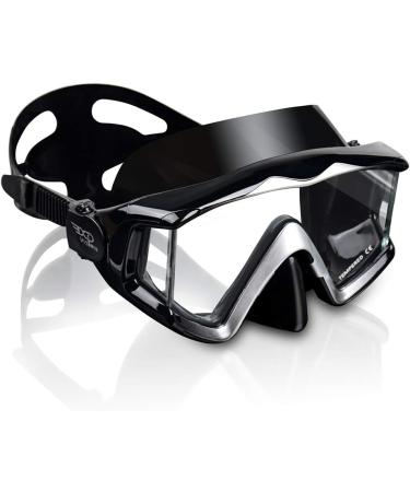 Adult Pano 3 Window Scuba Diving Mask - Anti-Fog Swim Goggles with Nose Cover | Tempered Glass Snorkel Dive Mask for Snorkeling, Freediving, Swimming - Black - Buy Online on SooperMarket.com