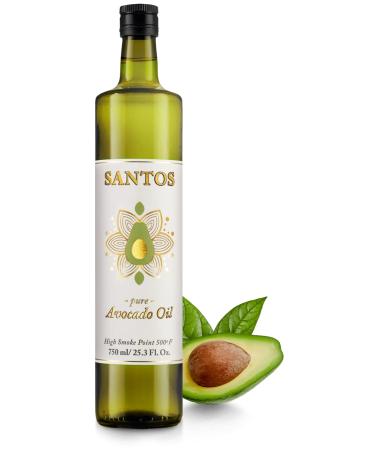 SANTOS Avocado Oil - 100% Pure Non-GMO Oil for High Heat Cooking, Grilling & Baking - 0g Trans Fat, Cholesterol Free - Paleo & Keto Friendly - 750ml - Buy Online on SooperMarket.com