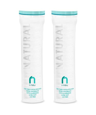R-Neu Premium Turkish Cotton Rounds 200 Count Stitched Waffle Textured 100% Pure & Natural Cotton Pads for Face Hypoallergenic Makeup Remover (2 Pack of 100) 2.25 Inch (Pack of 200)