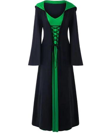 Bilqis Plus Size Green Gothic Medieval Witch Costume with Strappy Cloak Hoodies - XXL - Buy Online on SooperMarket.com