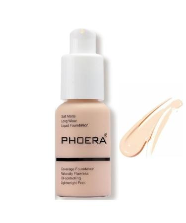 Phooera Fulll Coverage Liquid foundation Matte Finish Concealer Long wear 24hrs Oil Controlling Naturally Flawless Lightweigt Feel Buildable (101 PORCELAIN)