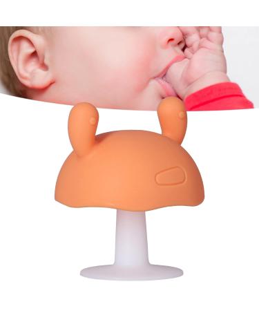 Baby Teething Toy - Food Grade Silicone Teether Mushroom Shaped for Infants Over 4 Months - Pink (Orange) - Buy Online on SooperMarket.com