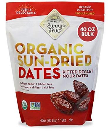 ORGANIC Pitted Dates (Deglet Nour) - Sunny Fruit 40oz Bulk Bag (2.5 lbs)  NO Added Sugars Sulfurs or Preservatives  NON-GMO VEGAN HALAL & KOSHER
