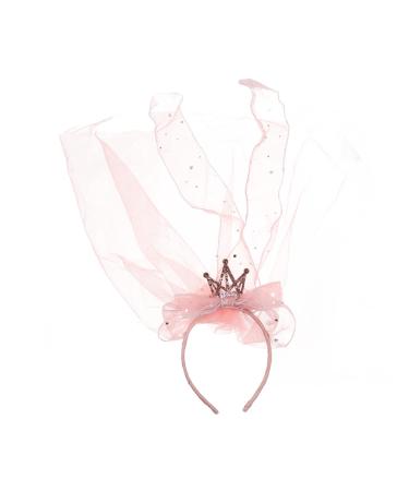 minkissy Headband Hair Wreath Princess Mesh Princess Crown Bow Veil Hair Bobbles Birthday For Girls Veil Princess Hairpiece Fabric Pink Sequins Crown 47x12cm Pink