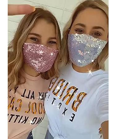 Bling Sequin Fashion Face Mask with 2 Filters | Reusable Sparkly Glitter Mask for Women | Adjustable Ear Loops | Gold - Buy Online on SooperMarket.com