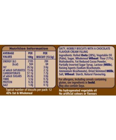 McVitie's Hobnobs Chocolate Cream Biscuits 160 g (24 Pack) Hobnobs Chocolate Cream 160 g (24 Pack) - Buy Online on SooperMarket.com