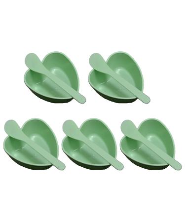 5 Sets Plastic Heart Shaped Facial Mask Mixing Bowl with Stirring Spatula Facemask Bowl Mud Mask Mixing Bowl DIY Skin Care Mixing Tool Kit for Lady Women Home Beauty Salon Use Green